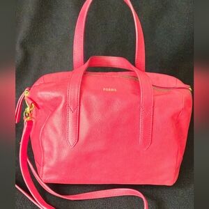 Fossil Sydney Red Leather Satchel w/Crossbody Strap